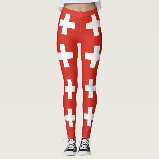 Schweizer Flagge - weißes Kreuz Leggings (Vorderseite)