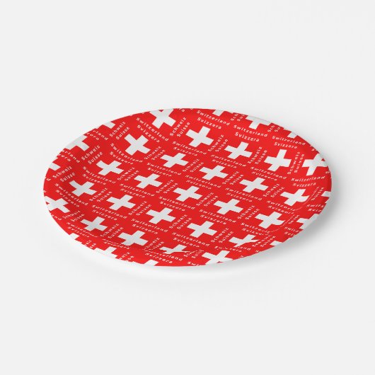 Schweizer Flaggen-Rot und Weiß der Schweiz Pappteller (Schrägansicht)