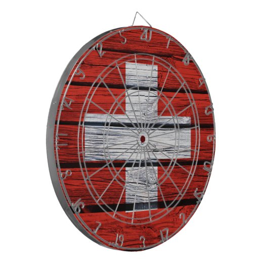 Schweizer Flaggen-rustikale hölzerne Tasche Dartscheibe (Vorderseite Links)