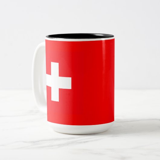 Schweizer Flaggen-Tasse Zweifarbige Tasse (Vorderseite Links)