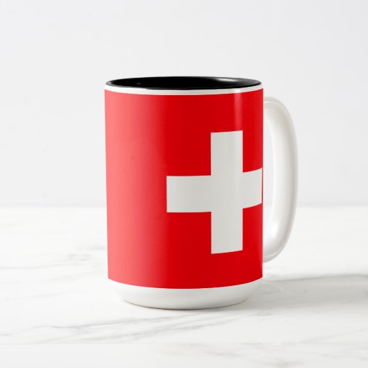 Schweizer Flaggen-Tasse Zweifarbige Tasse (VorderseiteRechts)