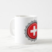 Schweizer Flaggenflaschenverschluss Rot-Weiss-Kreu Kaffeetasse (Vorderseite Links)