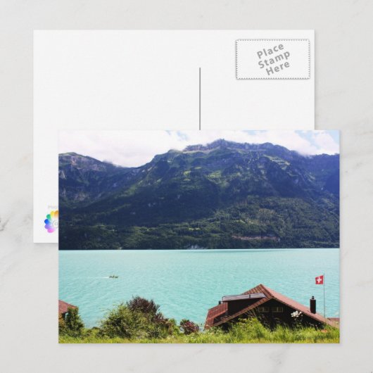 Schweizer Haus mit Flagge Postkarte (Vorne/Hinten)