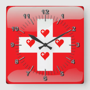 Schweizer Hochglanzflagge Quadratische Wanduhr