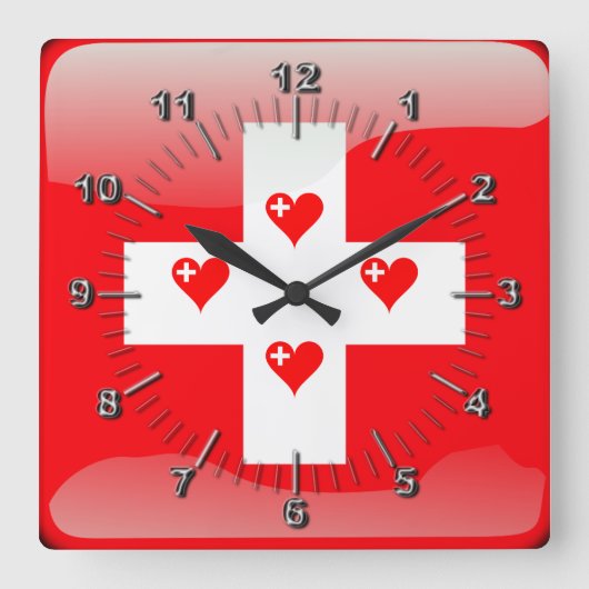 Schweizer Hochglanzflagge Quadratische Wanduhr (Vorderseite)