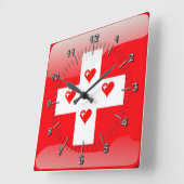 Schweizer Hochglanzflagge Quadratische Wanduhr (Winkel)