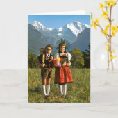 Schweizer Junge und Mädchen Karte (Gelbe Blume)