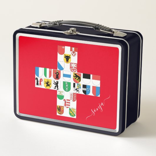 Schweizer Kantinenflaggen auf Schweizer Flagge ein Metall Brotdose (Vorderseite)