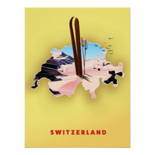 Schweizer Karte Skisporttplakat Poster
