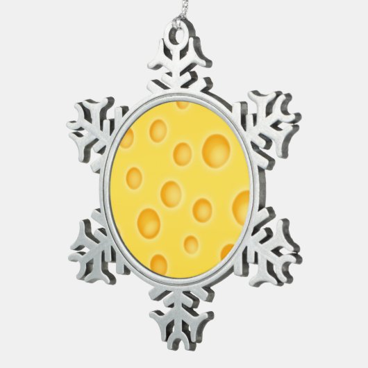 Schweizer Käse Cheezy Texturmuster Schneeflocken Zinn-Ornament (Rechts)