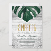 Schweizer Käse Leaf Weißholz Lace Gold Süße 16 Einladung (Vorderseite)