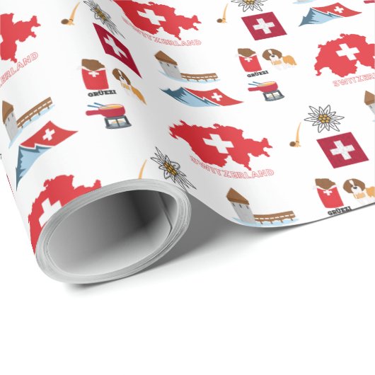 Schweizer Kultur - Icons Geschenkpapier (Rolleneckpunkt)