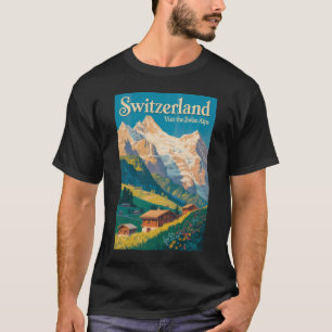 Schweizer Landschaft Illustration Reise Kunst T-Shirt