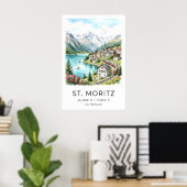 Schweizer Landschaften Kunst St Moritz Aquarell -  Poster (Heimbüro)