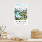 Schweizer Landschaften Kunst St Moritz Aquarell -  Poster (Küche)