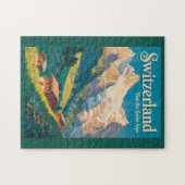 Schweizer Landschaftsillustration Reise Kunst Puzzle (Horizontal)