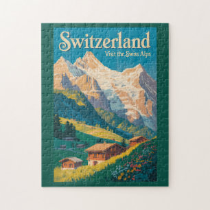 Schweizer Landschaftsillustration Reise Kunst Puzzle