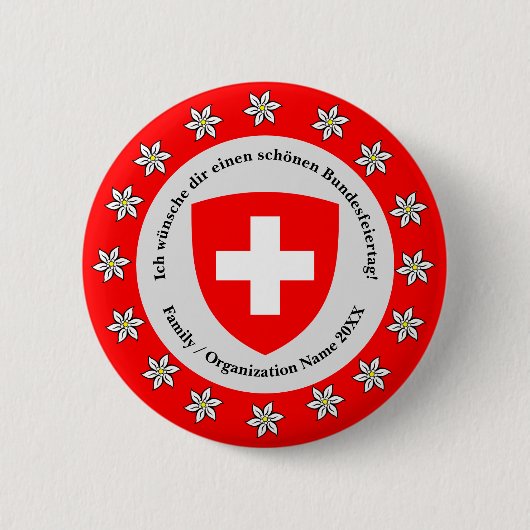 Schweizer Nationalfeiertag Schweiz Flagge Edelweis Button (Vorderseite)