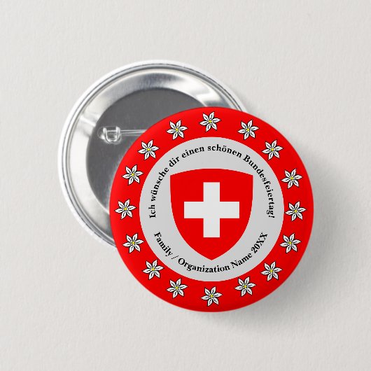 Schweizer Nationalfeiertag Schweiz Flagge Edelweis Button (Vorne & Hinten)