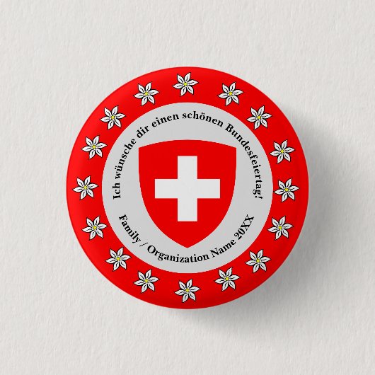 Schweizer Nationalfeiertag Schweiz Flagge Edelweis Button (Vorderseite)