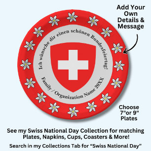Schweizer Nationalfeiertag Schweiz Flagge Edelweis Pappteller