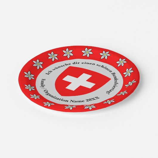 Schweizer Nationalfeiertag Schweiz Flagge Edelweis Pappteller (Schrägansicht)
