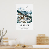 Schweizer Skidorfplakat, verschneite Chalets, Seil Poster (Küche)