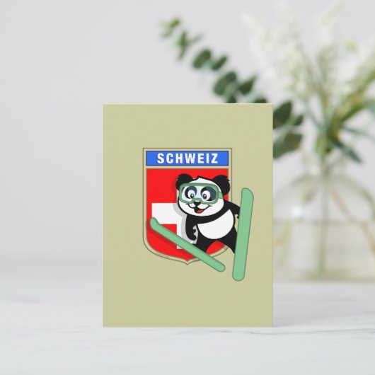 Schweizer Skisprung Panda Postkarte (Stehend Vorderseite)