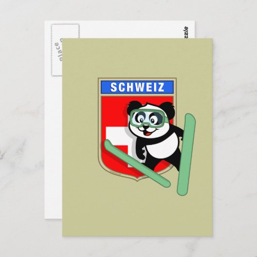 Schweizer Skisprung Panda Postkarte (Vorne/Hinten)