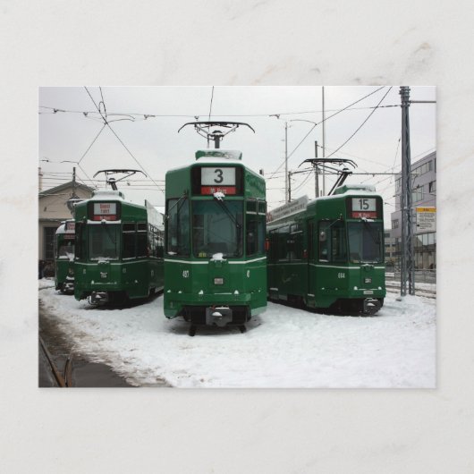 Schweizer Straßenbahnen im BVB M-Parc Depot, Basel Postkarte (Vorderseite)