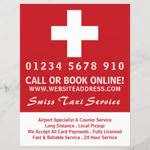 Schweizer Taxiunternehmen Flagge mit Preisliste Flyer