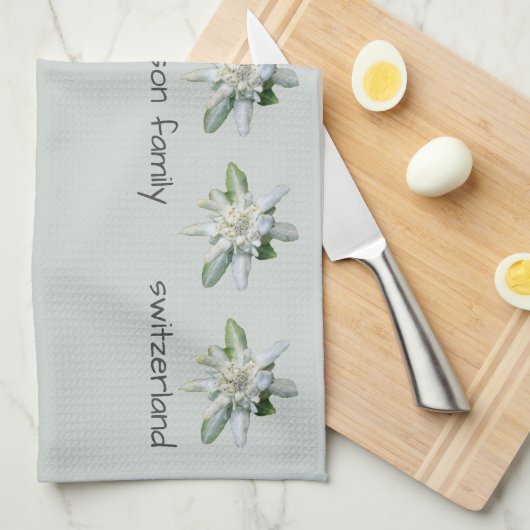 Schweizer Text Edelweiss Familienname Geschirrtuch (Viertel Falte)