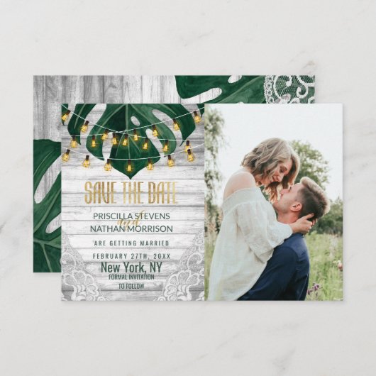 Schweizerische Käsesehne Streichellichter Lace Gol Save The Date (Vorne/Hinten)