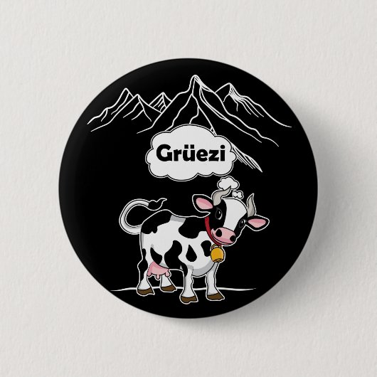 Schweizerische Kuh - Grüezi - Schweiz Reisen Button (Vorderseite)