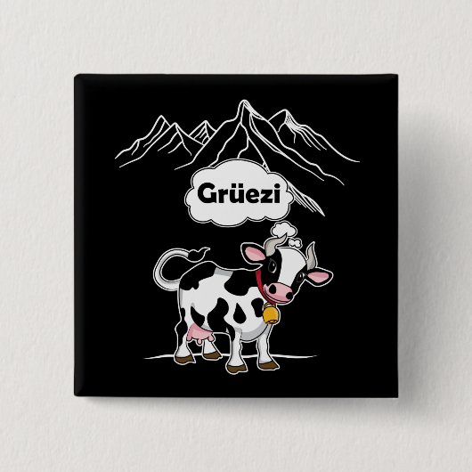 Schweizerische Kuh - Grüezi - Schweiz Reisen Button (Vorderseite)