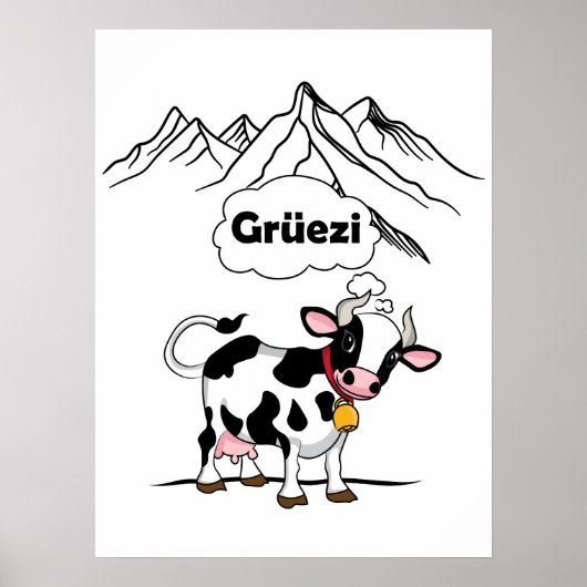 Schweizerische Kuh - Grüezi - Schweiz Reisen Poster (Vorne)