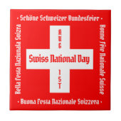 Schweizerischer Nationalfeiertag in vier Sprachen Fliese (Vorderseite)