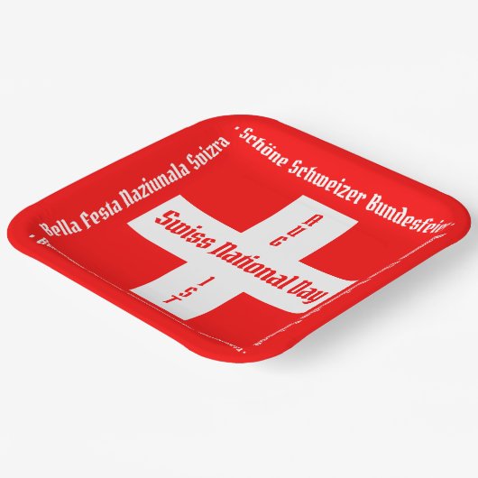 Schweizerischer Nationalfeiertag in vier Sprachen Pappteller (Gewinkelt)