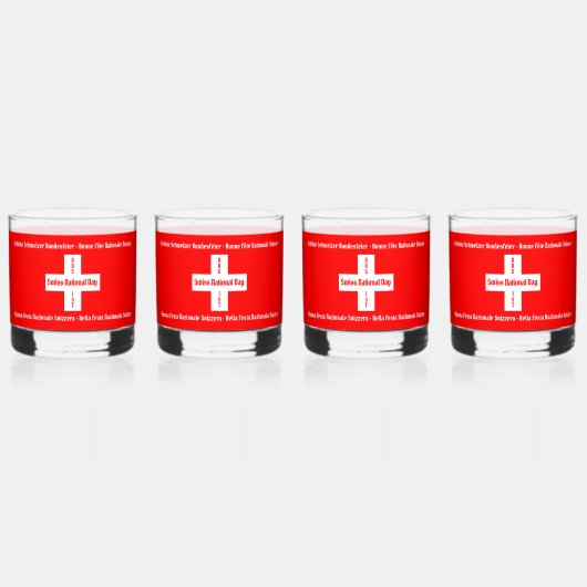 Schweizerischer Nationalfeiertag in vier Sprachen  Whiskyglas (Hinten)