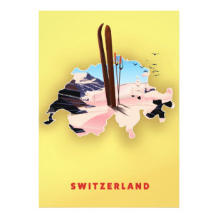 Schweizkarte Ski Reiseplakat. Fotodruck