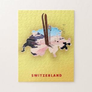 Schweizkarte Skireiseplakat. Puzzle
