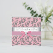Schwenken Damask Pink und Gray Sweet 16 Party Einladung (Stehend Vorderseite)