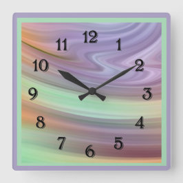 Schwenken von Farben in Lila, Minzgrün und Pfirsic Quadratische Wanduhr