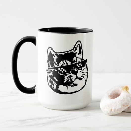 Schwere Atmungs-Katze mit Meme Sonnenbrille Tasse (Mit Donut)