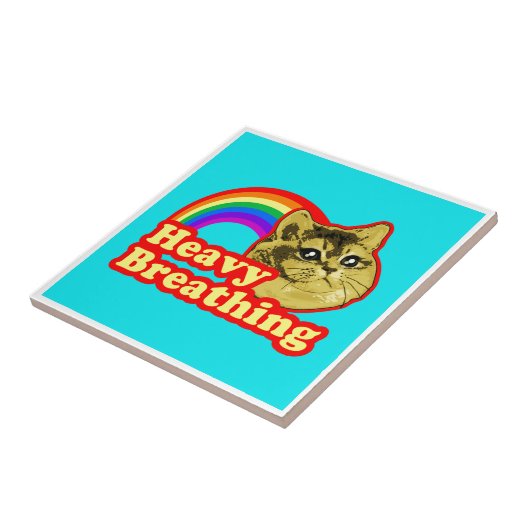 Schwere Atmungs-Katze mit Regenbogen-Liebe Fliese (Seite)
