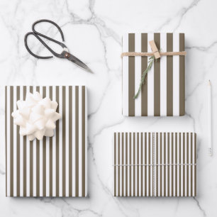 Schwere braune und weiße Streifen Geschenkpapier Set