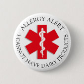 Schwere DÄIRY-Allergie-Warnschaltfläche Button (Vorderseite)