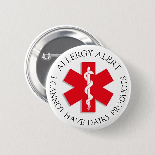 Schwere DÄIRY-Allergie-Warnschaltfläche Button (Vorne & Hinten)