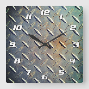 Schwere Diamantplatten-Stahl-Grafik Quadratische Wanduhr