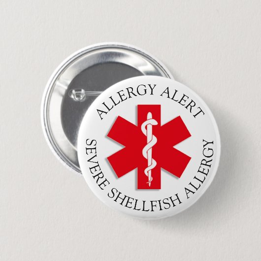 Schwere SchELLFISH-Allergie - Warnschaltfläche Button (Vorne & Hinten)